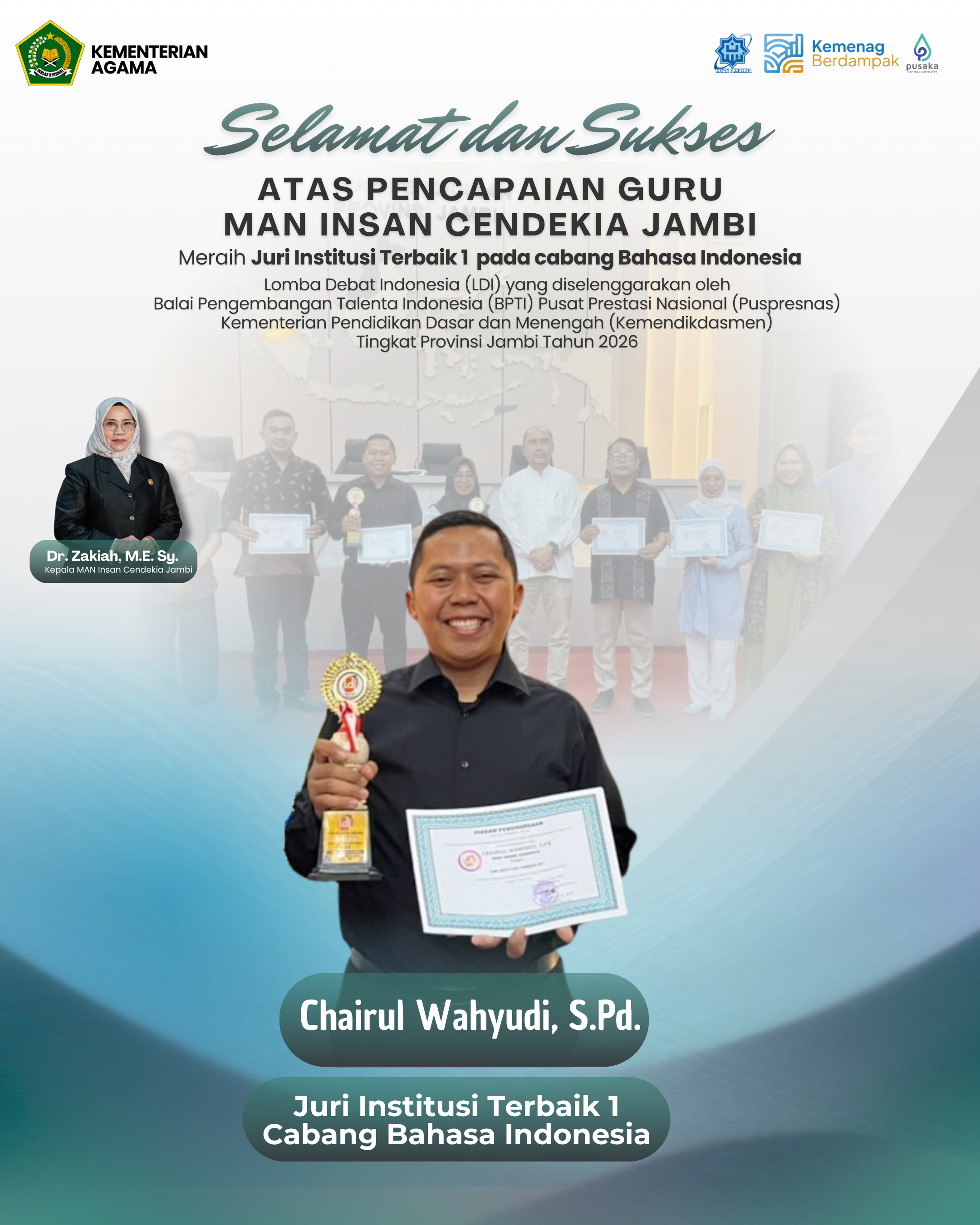 Chairul Wahyudi Raih Juri Institusi Terbaik 1 LDI Bahasa Indonesia Tingkat Provinsi Jambi