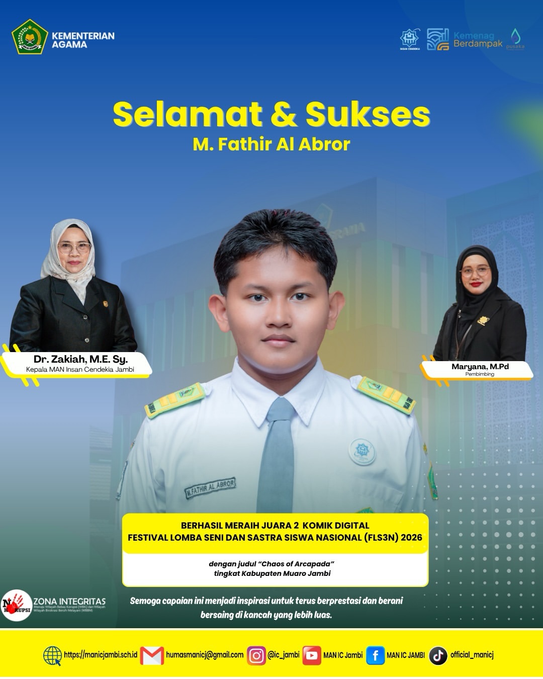 M. Fathir Al Abror Wakili MAN Insan Cendekia Jambi pada Cabang Komik Digital FLS3N Tingkat Provinsi Jambi 2026