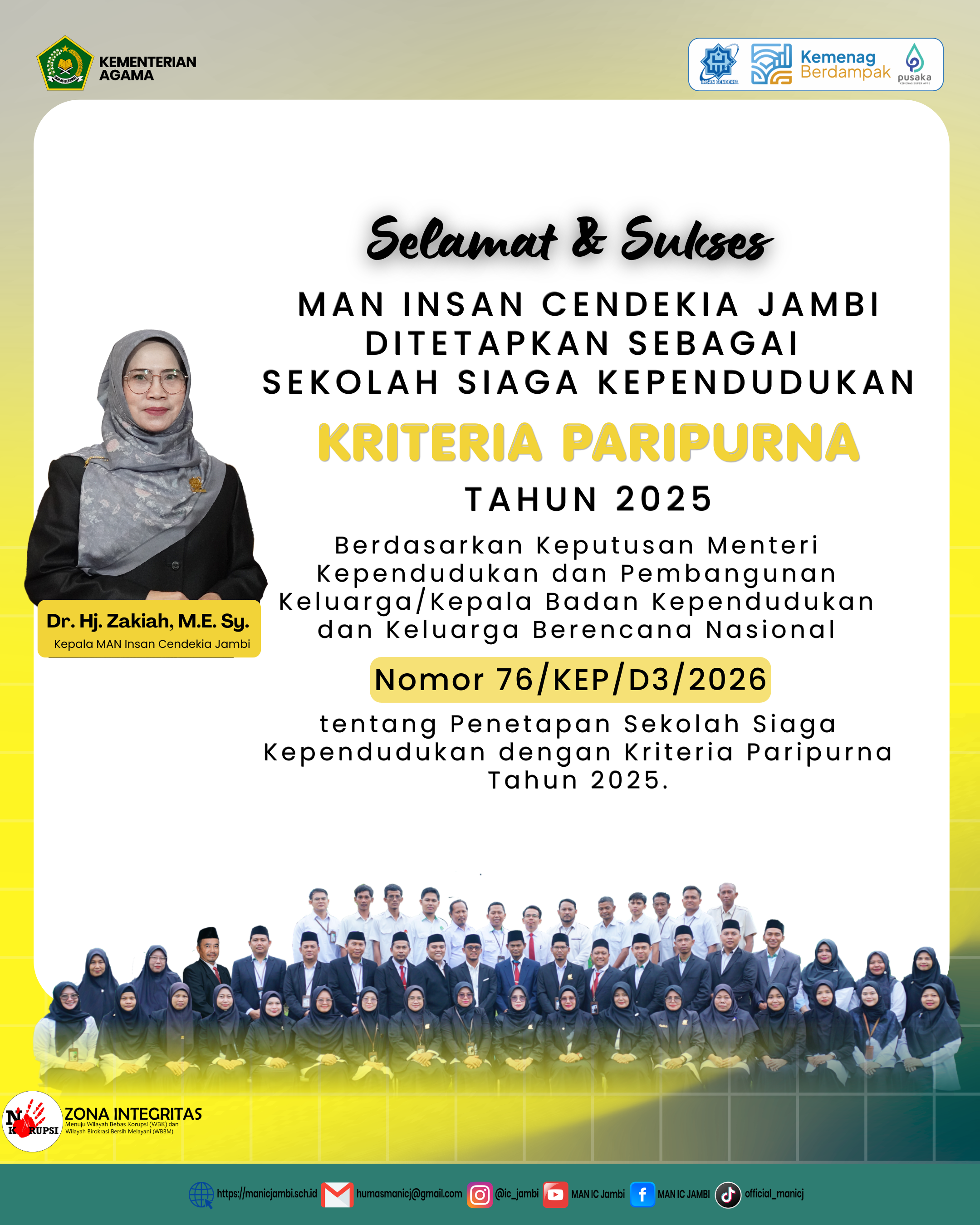 MAN Insan Cendekia Jambi Raih Predikat Sekolah Siaga Kependudukan  Kriteria Paripurna