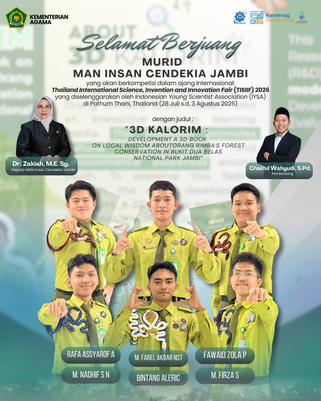 Murid MAN Insan Cendekia Jambi Siap Berlaga di Ajang Internasional TSIIF 2026 di Thailand