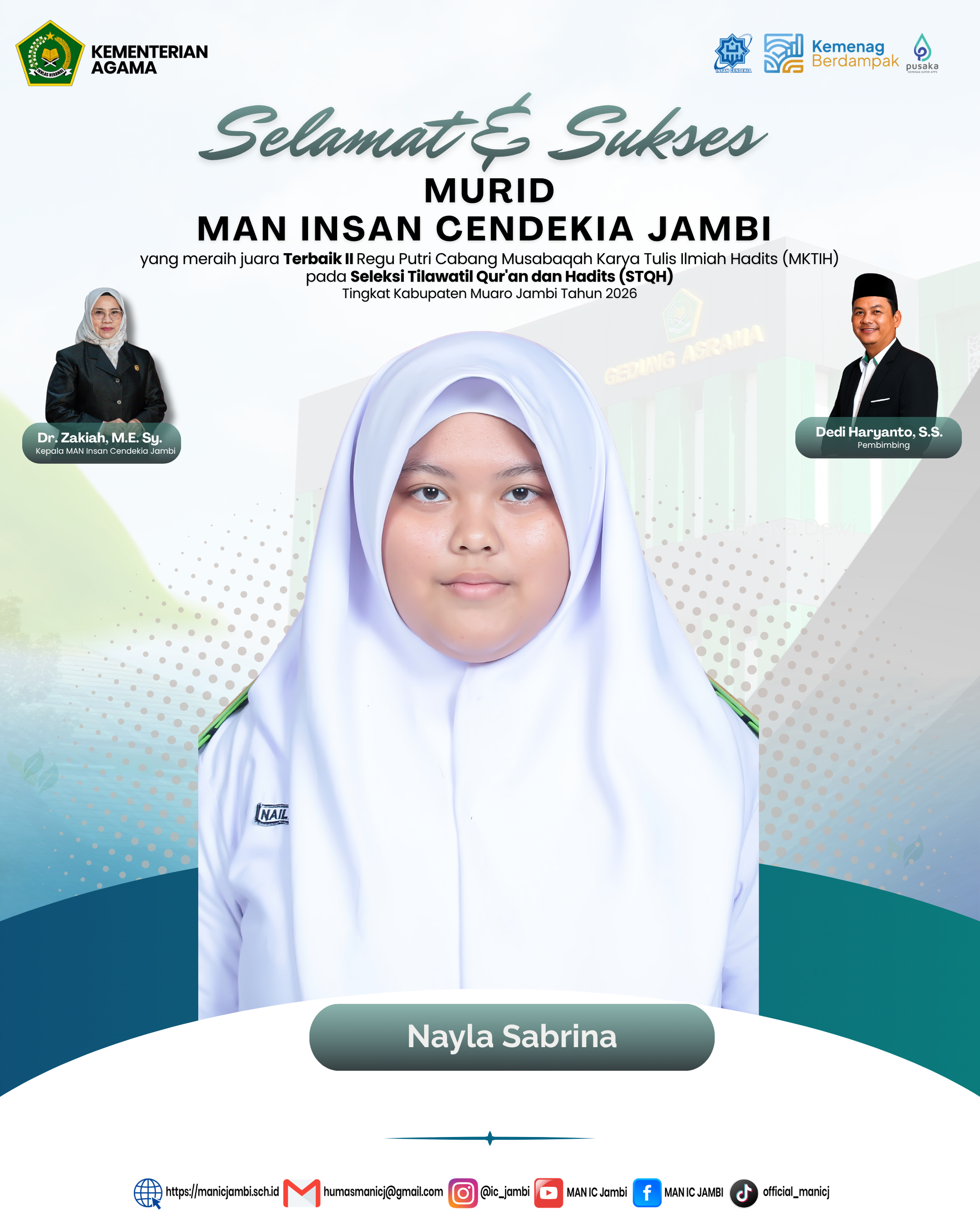 Nayla Sabrina Akbar Raih Terbaik II MKTIH Putri pada STQH  Kabupaten Muaro Jambi 2026