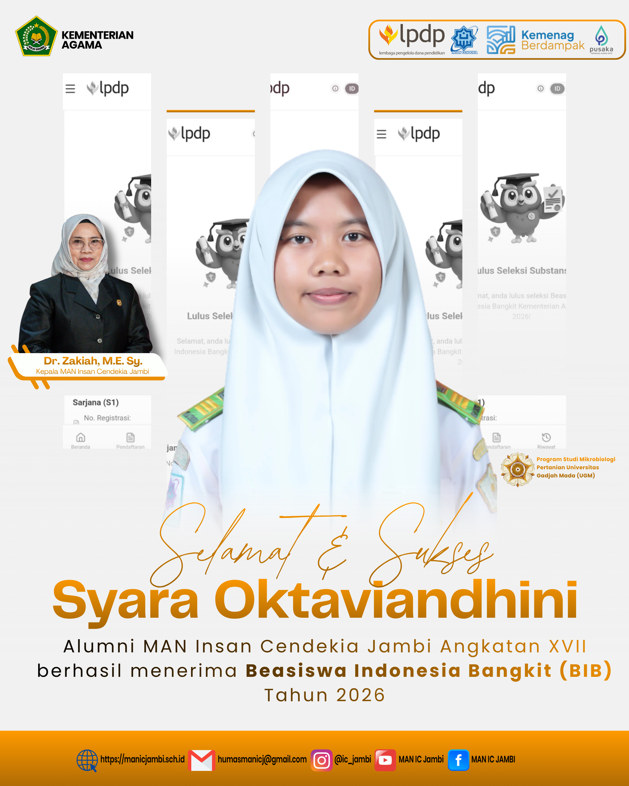 Tekun Berproses, Syara Oktaviandhini Alumni MAN Insan Cendekia Jambi Raih Beasiswa Indonesia Bangkit dan Lanjut ke UGM