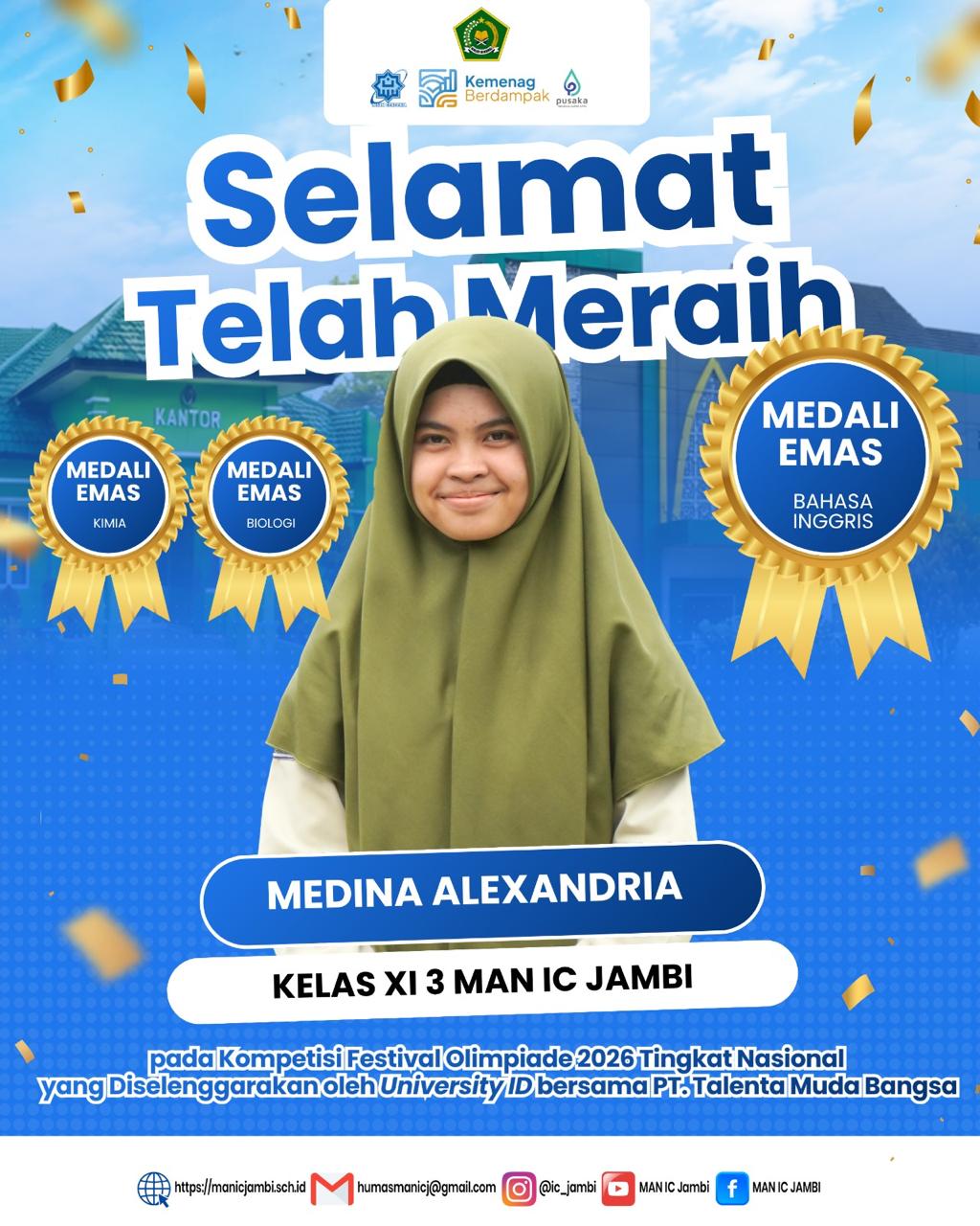 Tiga Medali Emas Sekaligus! Murid MAN IC Jambi Harumkan Nama Kemenag RI  di Festival Olimpiade 2026