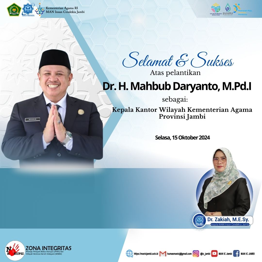 Selamat dan Sukses atas dilantiknya sebagai Kepala Kanwil Kemenag Prov Jambi 